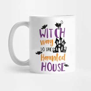 Witch Way To The Haunted House, Bats, Halloween Mug